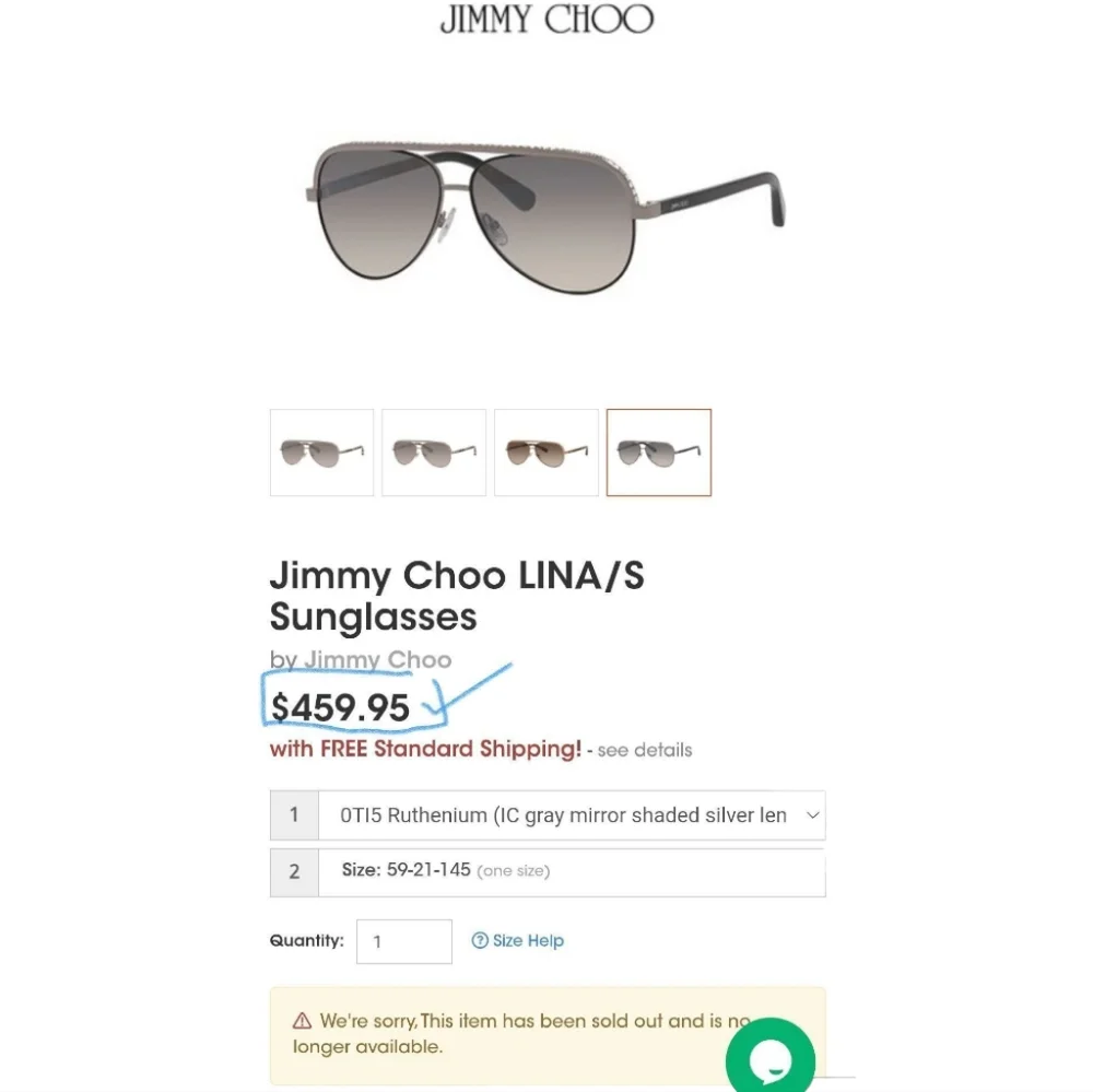 Jimmy Choo LINA/S Silver Black Crystal Jeweled Aviator Gradient Sunglasses - Picture 5 of 16